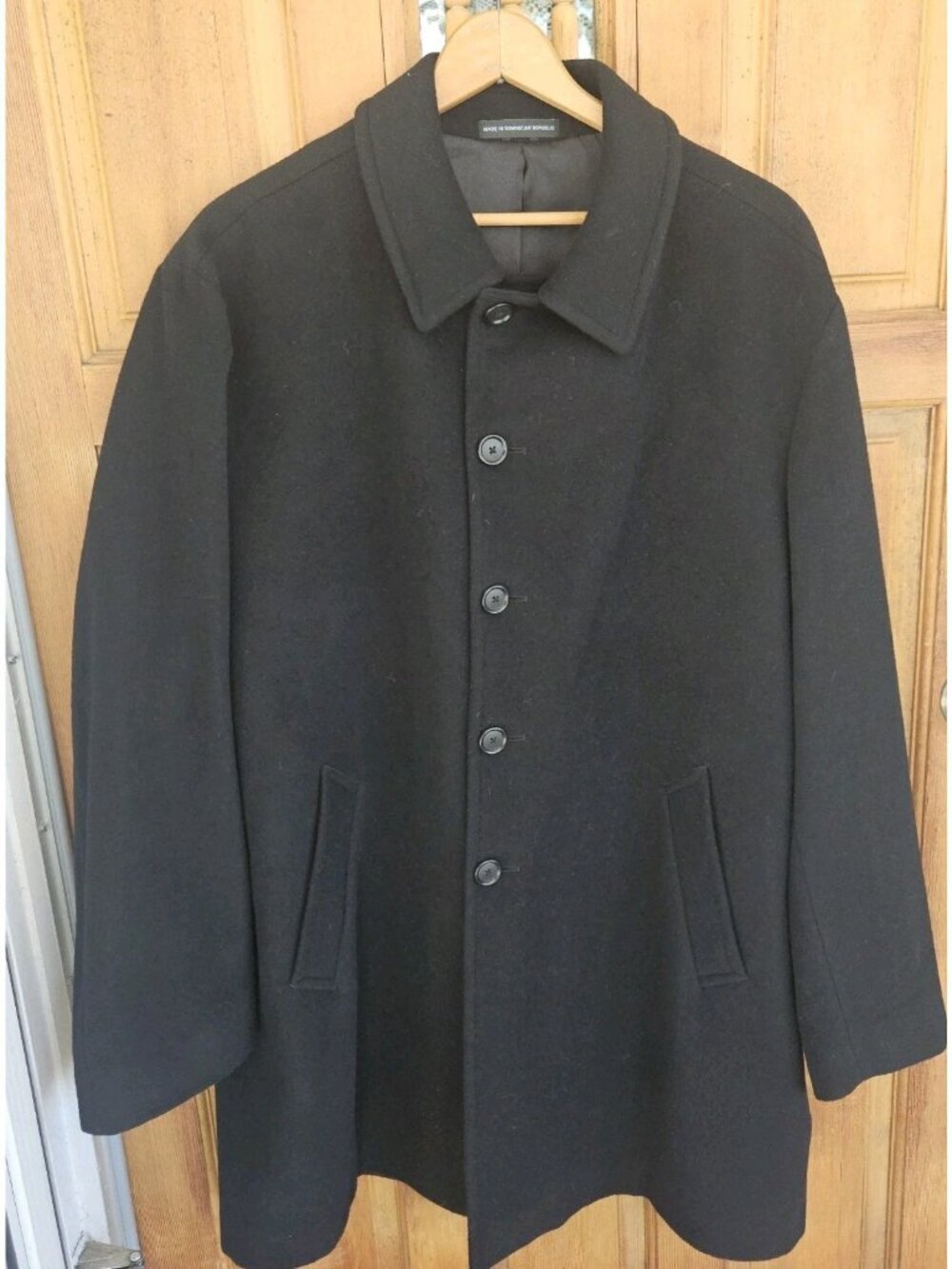 Stafford Mens Size 50 Long Black Wool Blend Overcoat Top Coat
